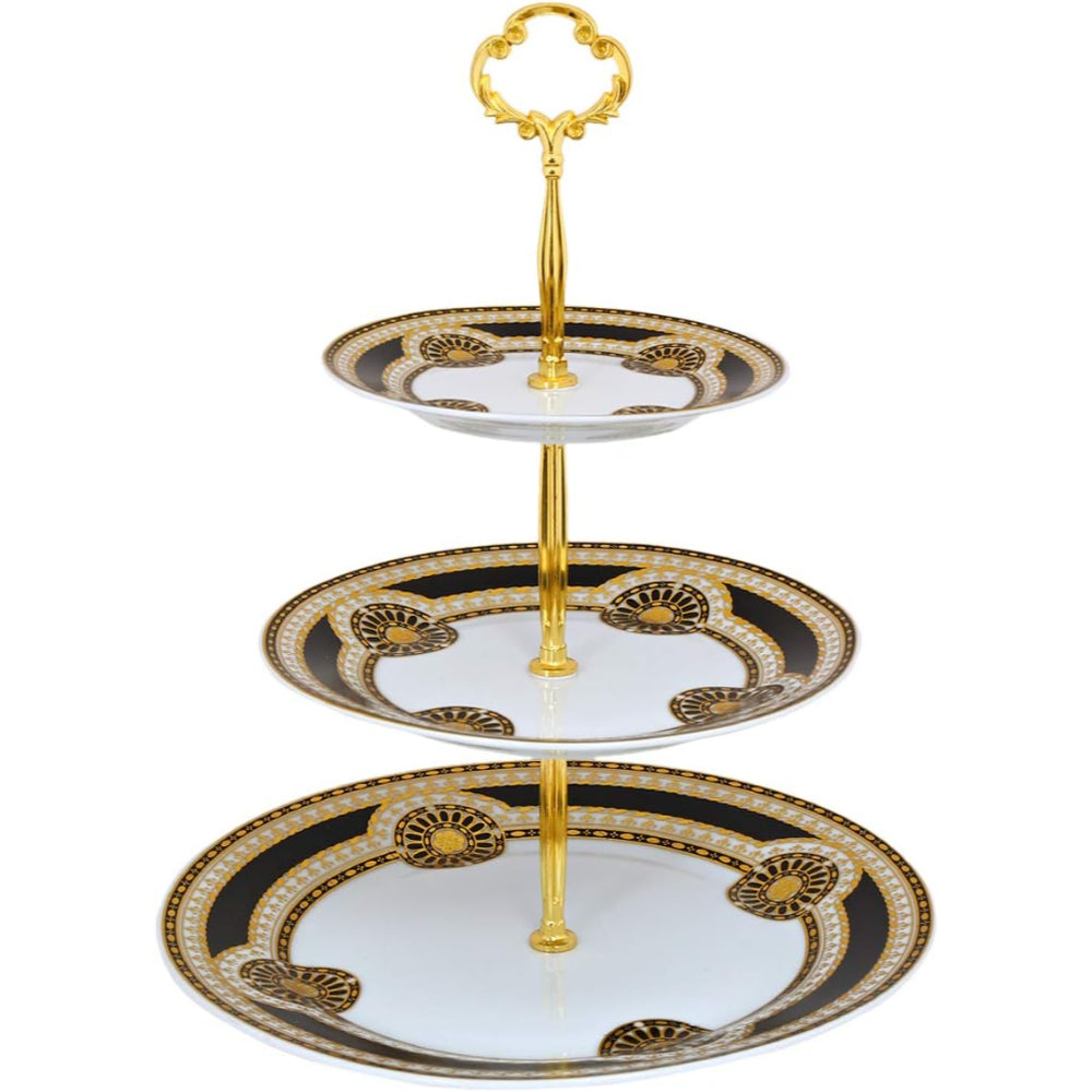 Shallow Bone China 3-Tier Cake Plate, Elegant Porcelain Dessert Stand for Afternoon Tea, Pastries, & Weddings