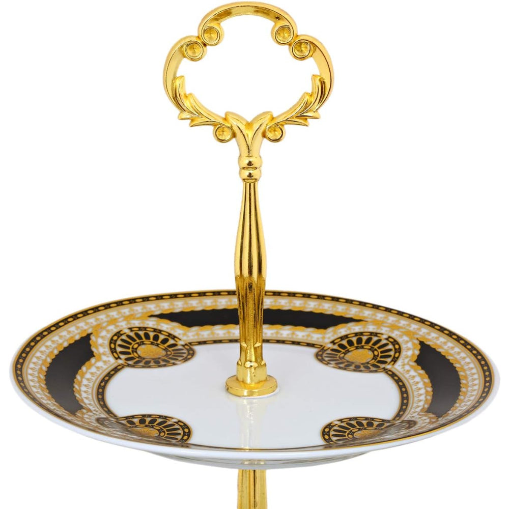 طبق كيك صيني عظمي ضحل بثلاث طبقات، حامل حلوى أنيق من البورسلين لشاي ما بعد الظهيرة والمعجنات وحفلات الزفاف