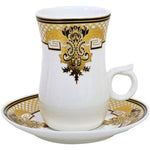 طقم أكواب وصحن استكان من 12 قطعة من الخزف الصيني العظمي الضحل، أكواب شاي تركية أنيقة من البورسلين للقهوة والشاي والمشروبات الساخنة