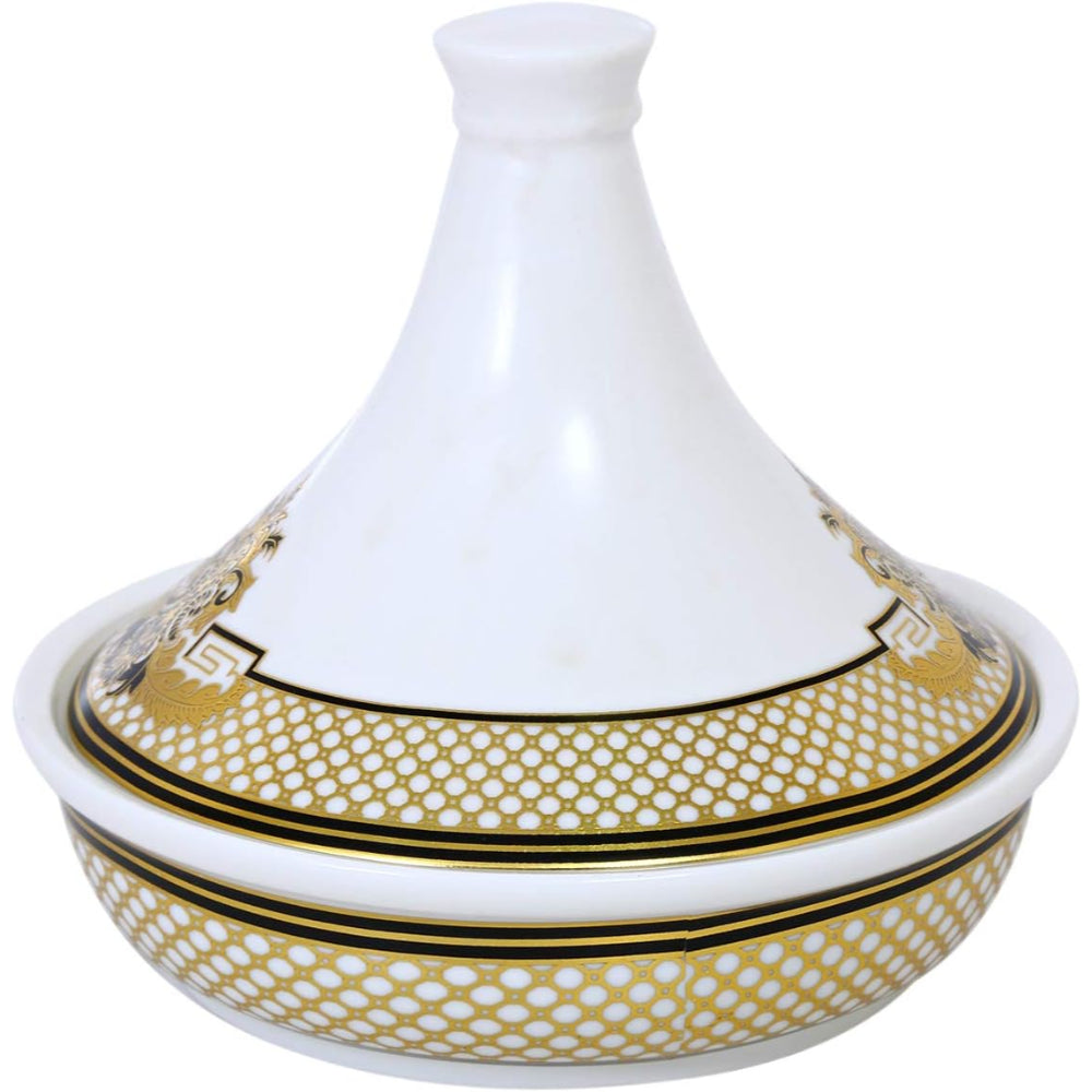 Shallow Bone China Tajine Set with Cover 6 Inches (15 cm), Elegant Porcelain Moroccan Cooking Pot for Stews & Dishes