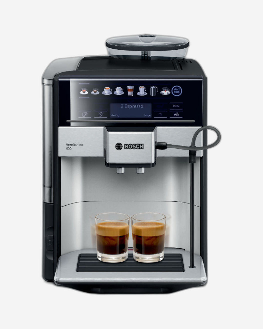 ماكينة صنع القهوة الأوتوماتيكية بالكامل من بوش Vero Barista 600، لون فضي/أسود TIS65621GB