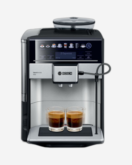 ماكينة صنع القهوة الأوتوماتيكية بالكامل من بوش Vero Barista 600، لون فضي/أسود TIS65621GB