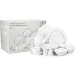 طقم عشاء من الخزف الصيني العظمي (47 قطعة) من كويزين آرت، طقم عشاء أبيض لـ 8 أشخاص | أطباق عشاء، أطباق حلوى، أكواب شاي، أطباق، أوعية، وعاء سلطة، طبق بيضاوي، إبريق شاي، وعاء سكر، كريمة، هزازات ملح وفلفل