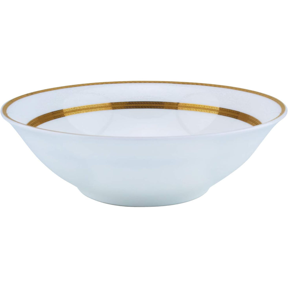 Shallow Porcelain Royal Bowl with Gold Rim, White, 23 cm, Elegant Serving Bowl for Soup, Salad, Dessert & More