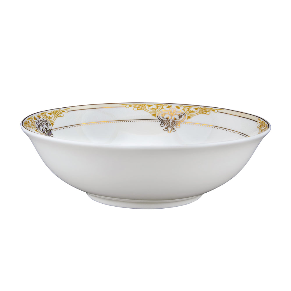Shallow Porcelain Prestige Bowl with Gold Rim, White, 23 cm, Elegant Serving Bowl for Soup, Salad, Dessert & More