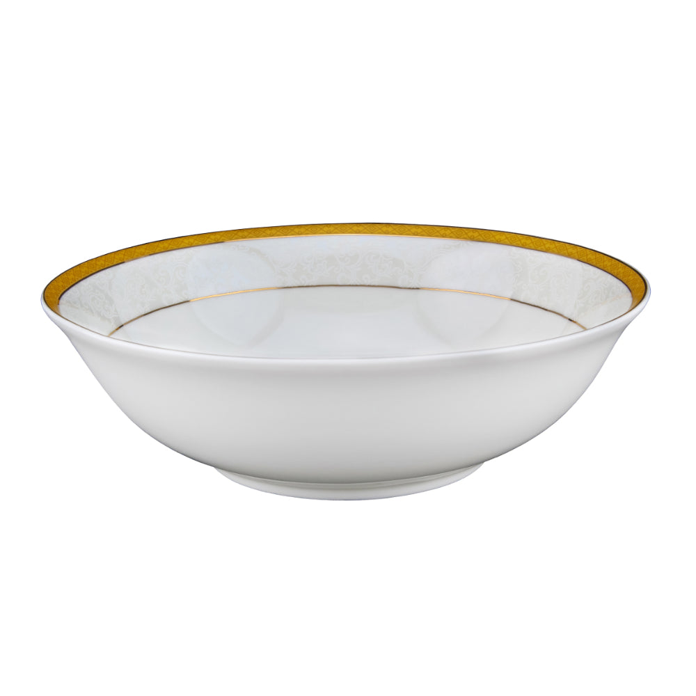 Shallow Porcelain Palazzo Bowl with Gold Rim, White, 23 cm, Elegant Serving Bowl for Soup, Salad, Dessert & More