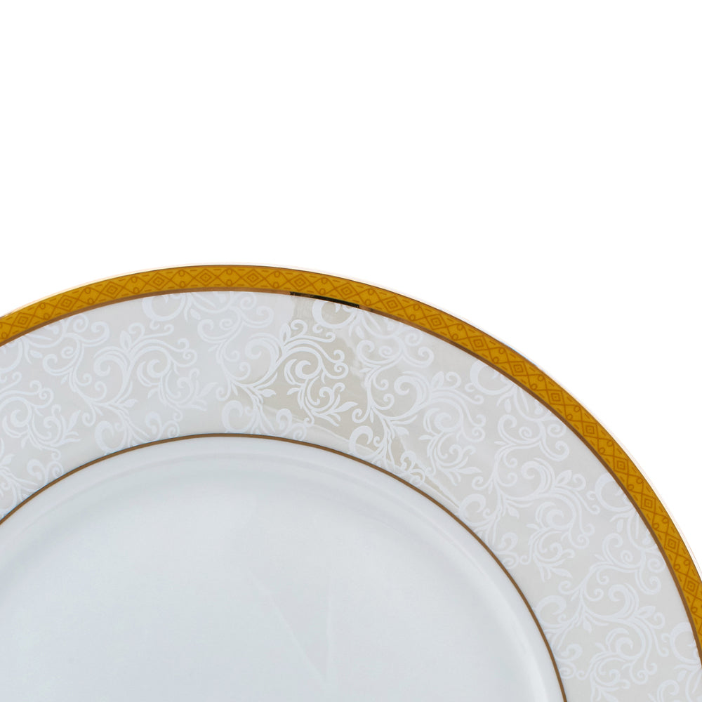 وعاء Palazzo من البورسلين الضحل بحافة ذهبية، أبيض، 23 سم، وعاء تقديم أنيق للحساء والسلطة والحلويات والمزيد