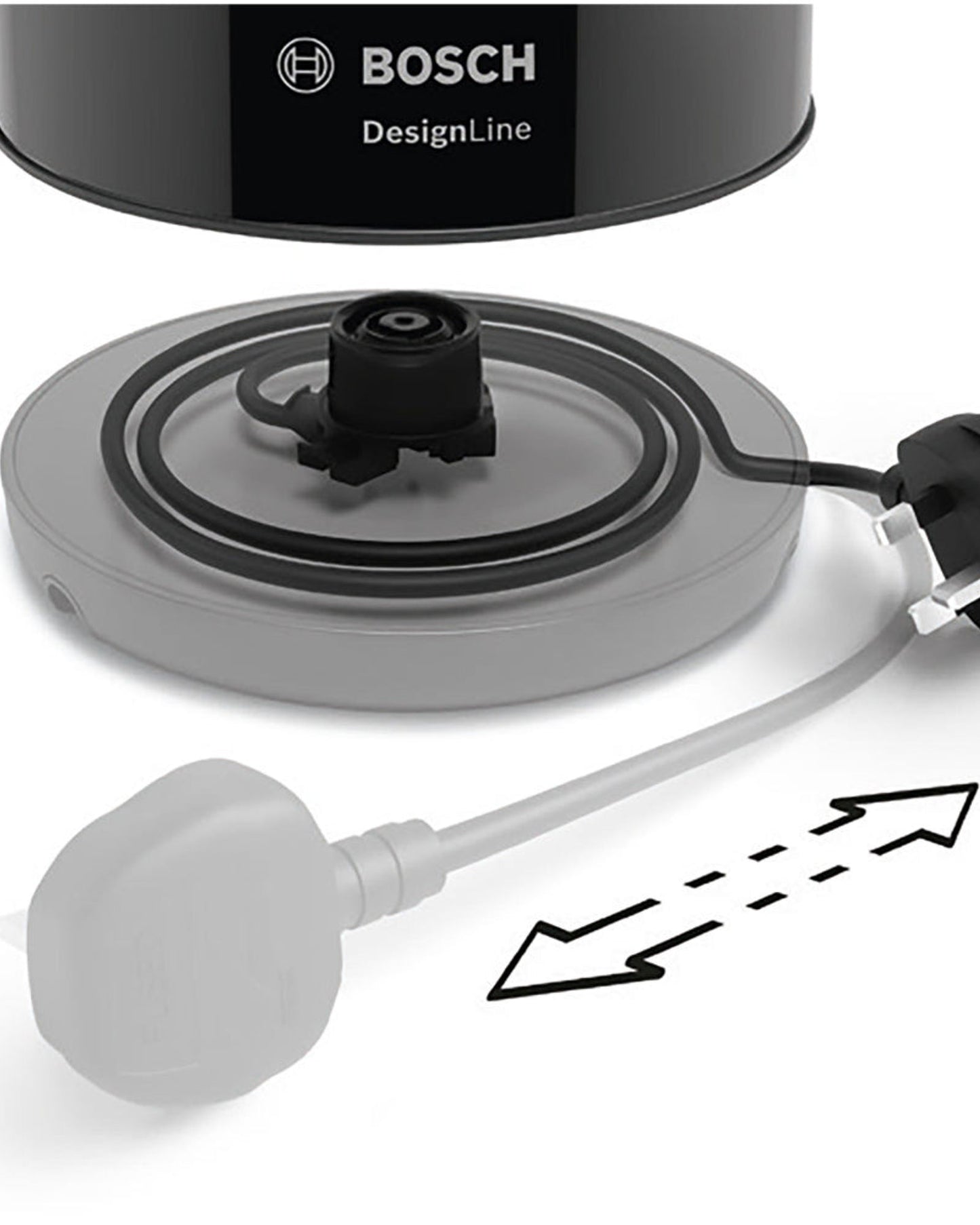 غلاية بوش ديزاين لاين اللاسلكية من الفولاذ المقاوم للصدأ، سعة 1.7 لتر، 3000 واط - أسود، TWK3P423GB