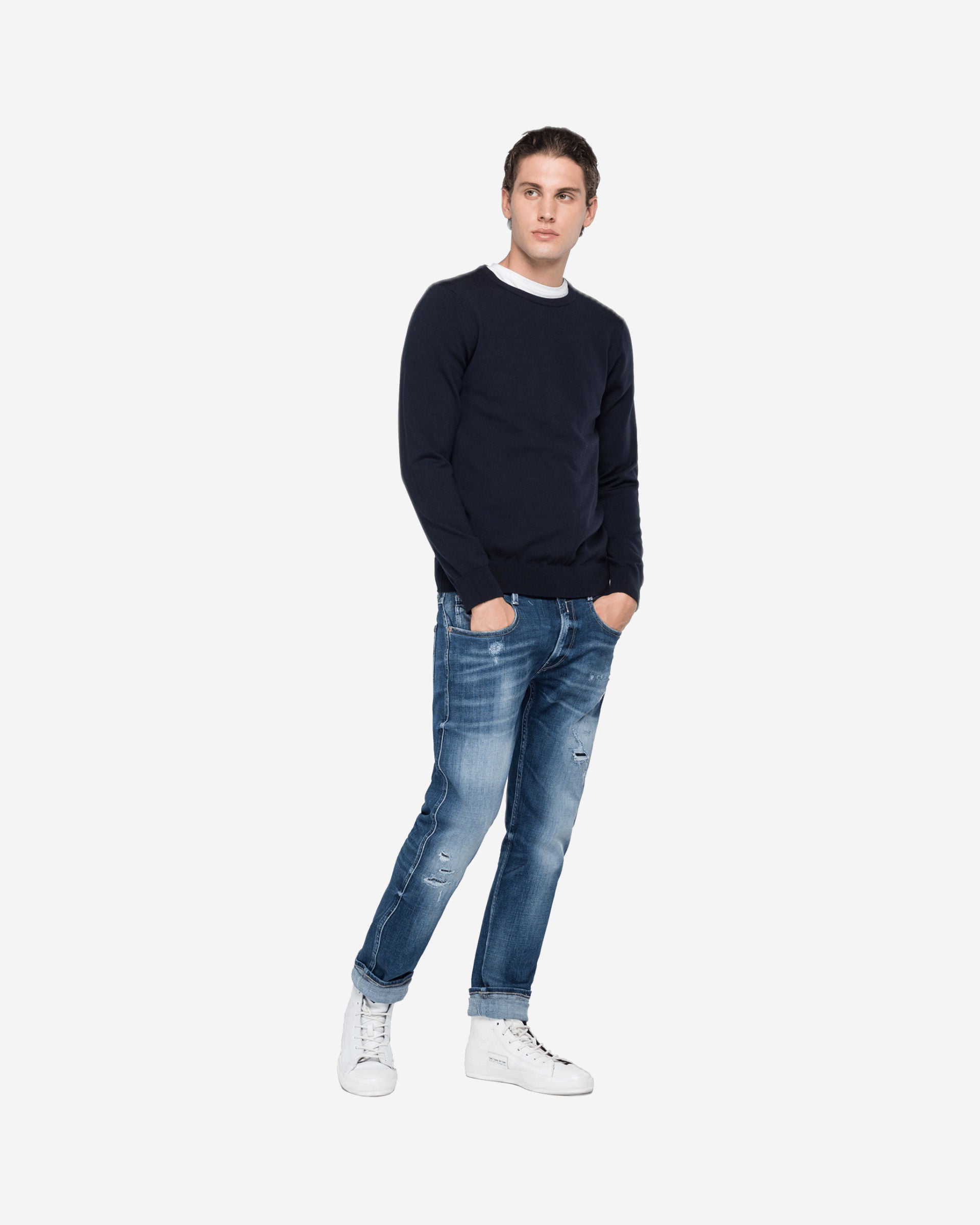 سترة بياقة دائرية من صوف الميرينو