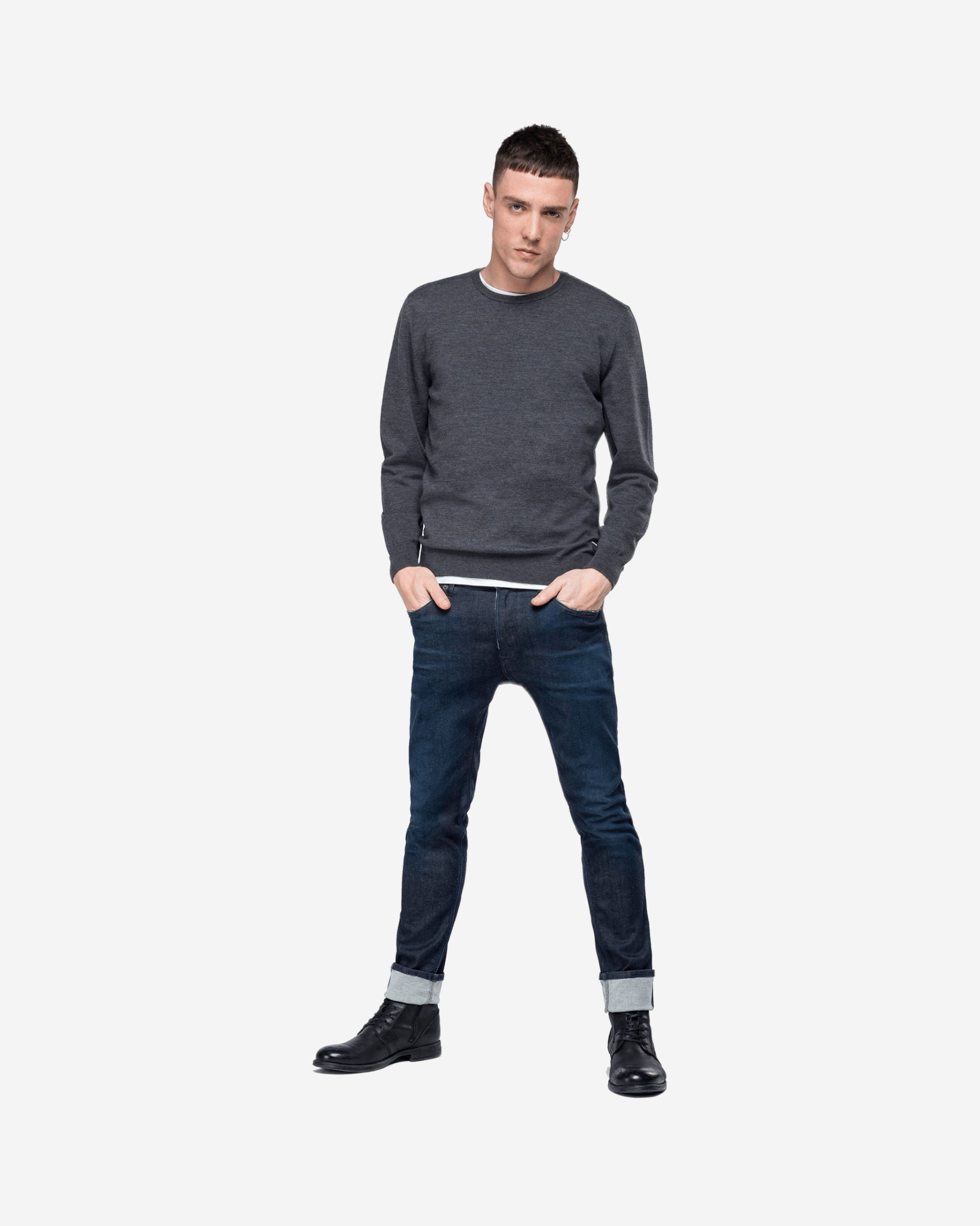 سترة بياقة دائرية من صوف الميرينو