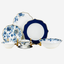 Shallow ROSY Dinner Set 32 pcs White with Blue Floral Pattern