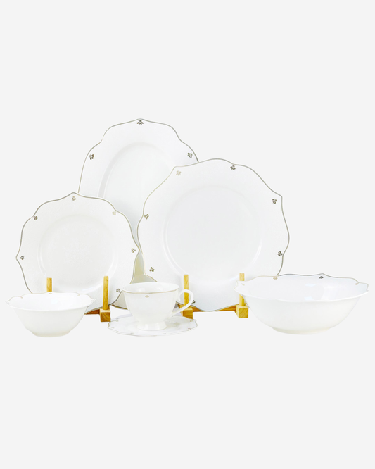 Shallow SAFY Dinner Set 32 pcs White with Gold-Plated Border