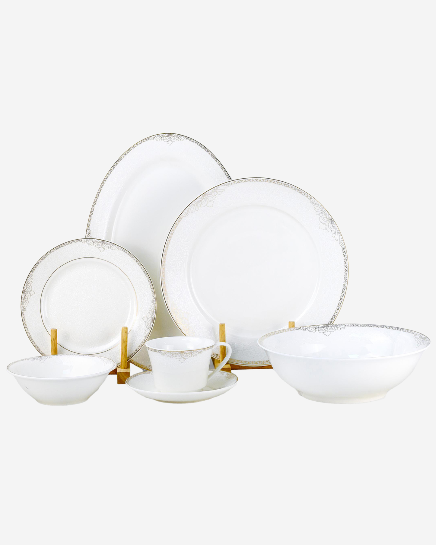 Shallow ASMA Dinner Set 32 pcs White with Elegant Gold Rim