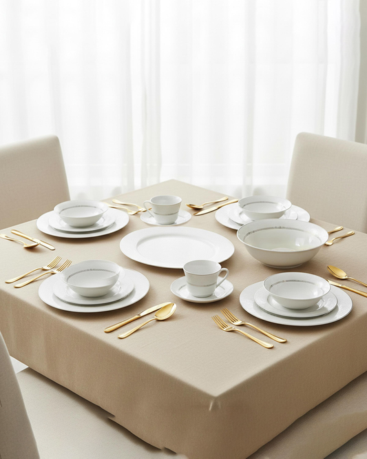Shallow ISLA Dinner Set 32 pcs Classic White with Serving Pieces