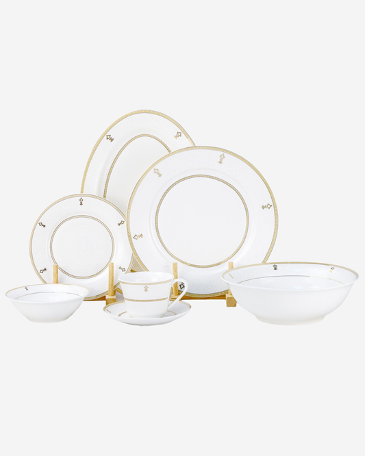 Shallow ZAYA Dinner Set 32 pcs White Ornamental Design with Gold Rim