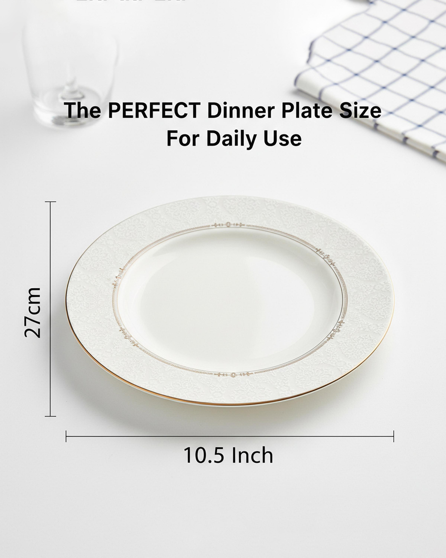 Shallow ISLA Dinner Plate 26.7 cm White with Gold Rim