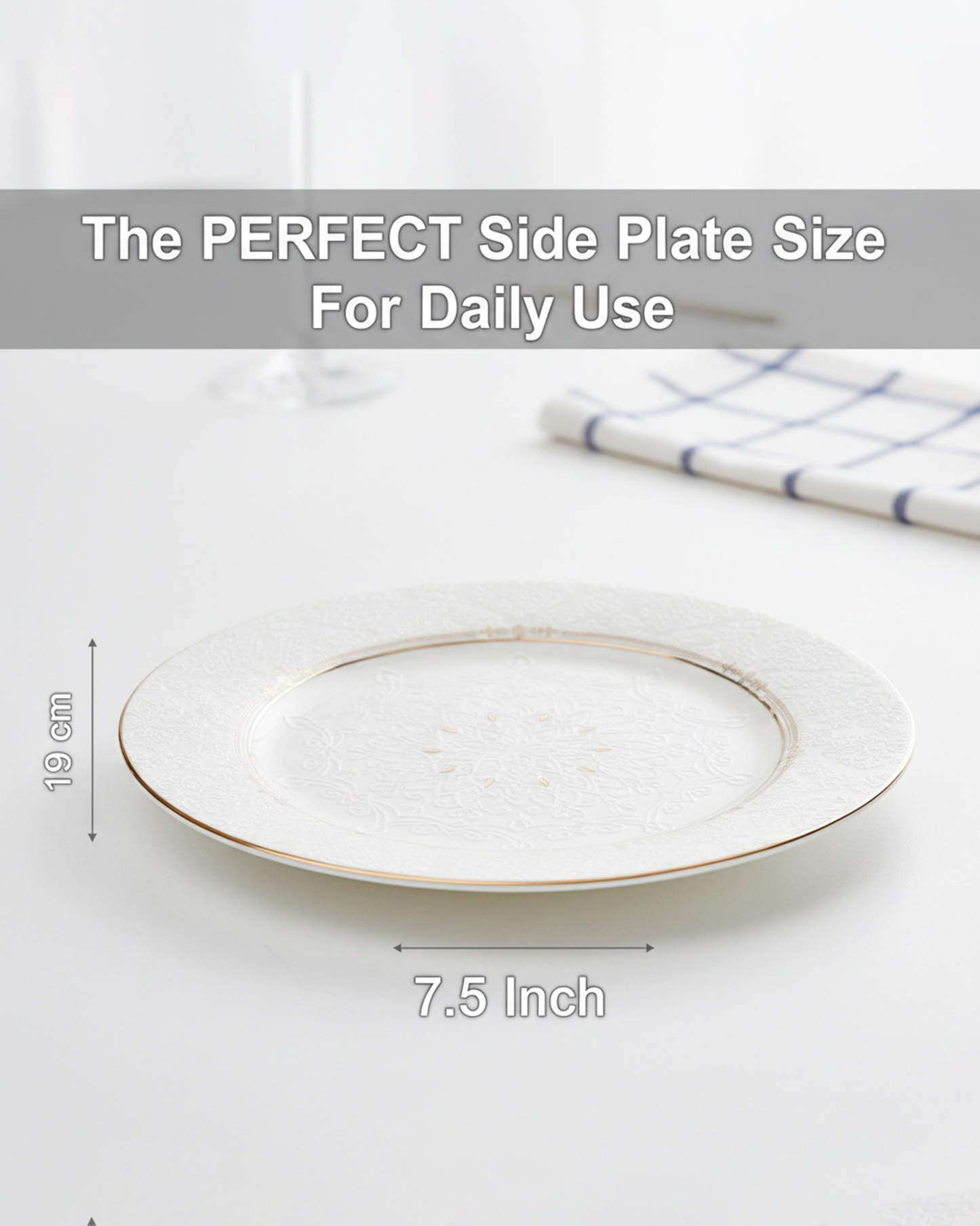 Shallow ISLA Dessert Plate 19 cm White with Gold Rim