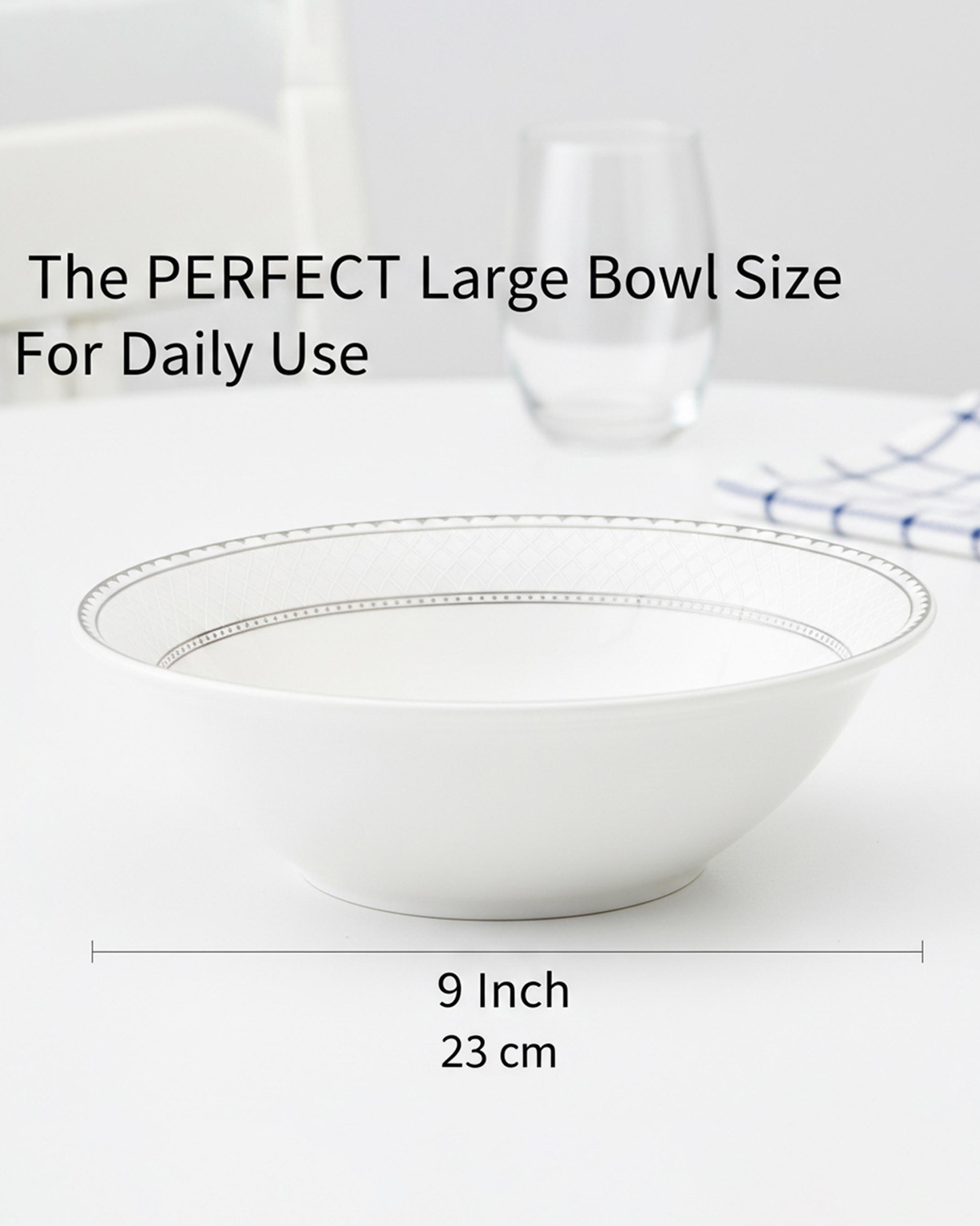Shallow JUNA Bowl 23 cm Large Elegant White with Texture