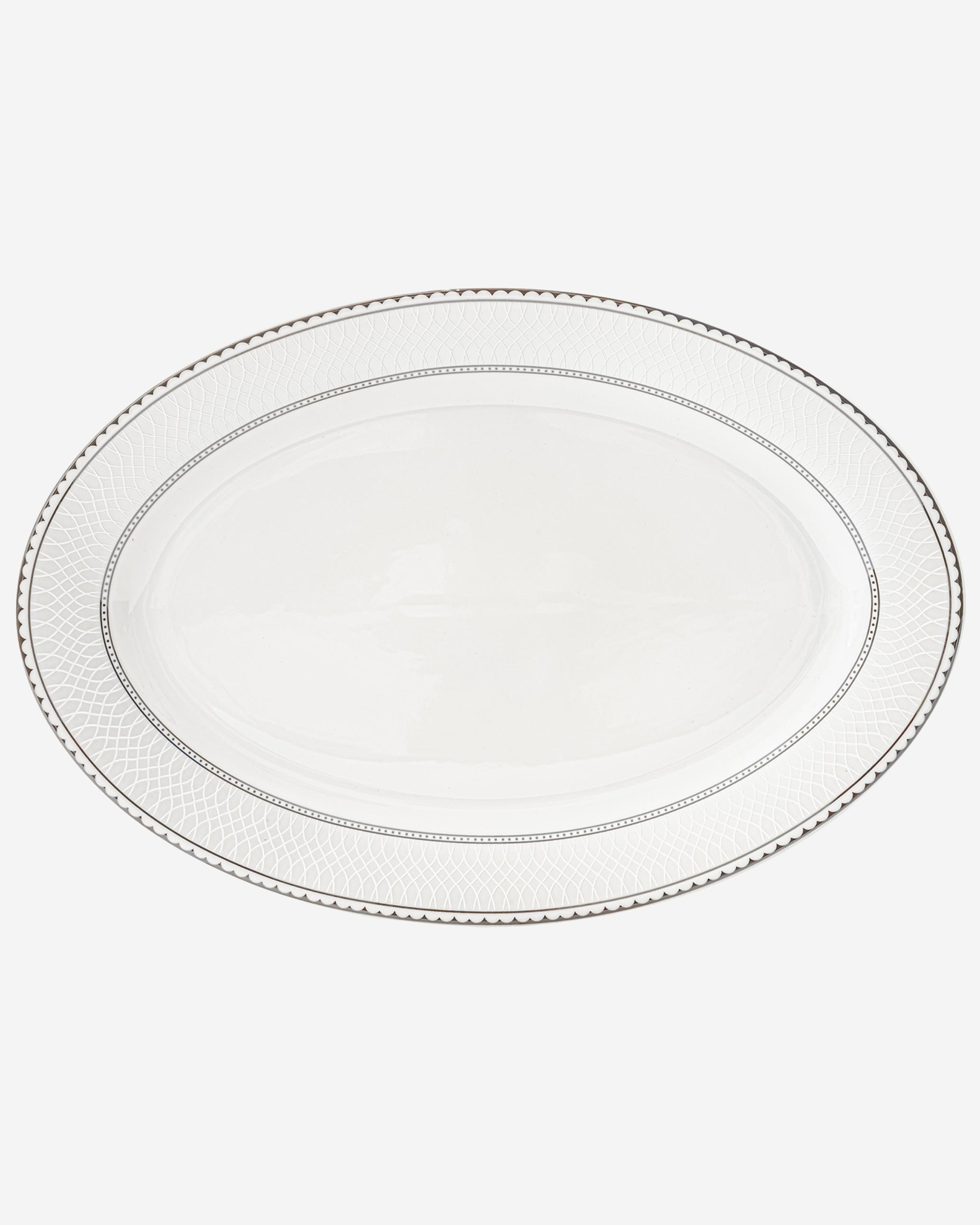 Shallow JUNA Oval Platter 36 cm Large Elegant White with Texture