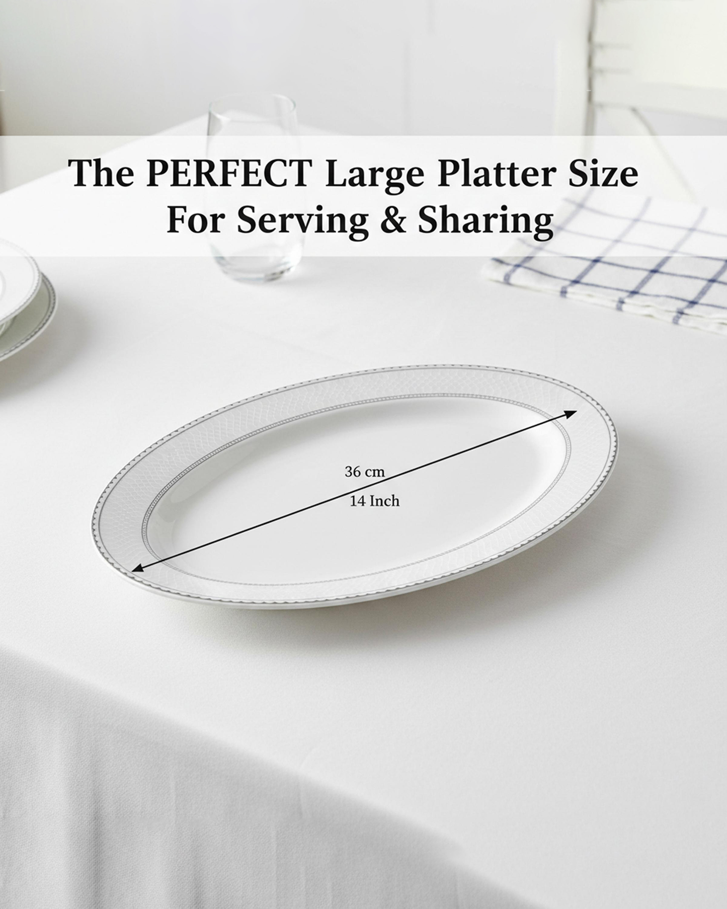 Shallow JUNA Oval Platter 36 cm Large Elegant White with Texture