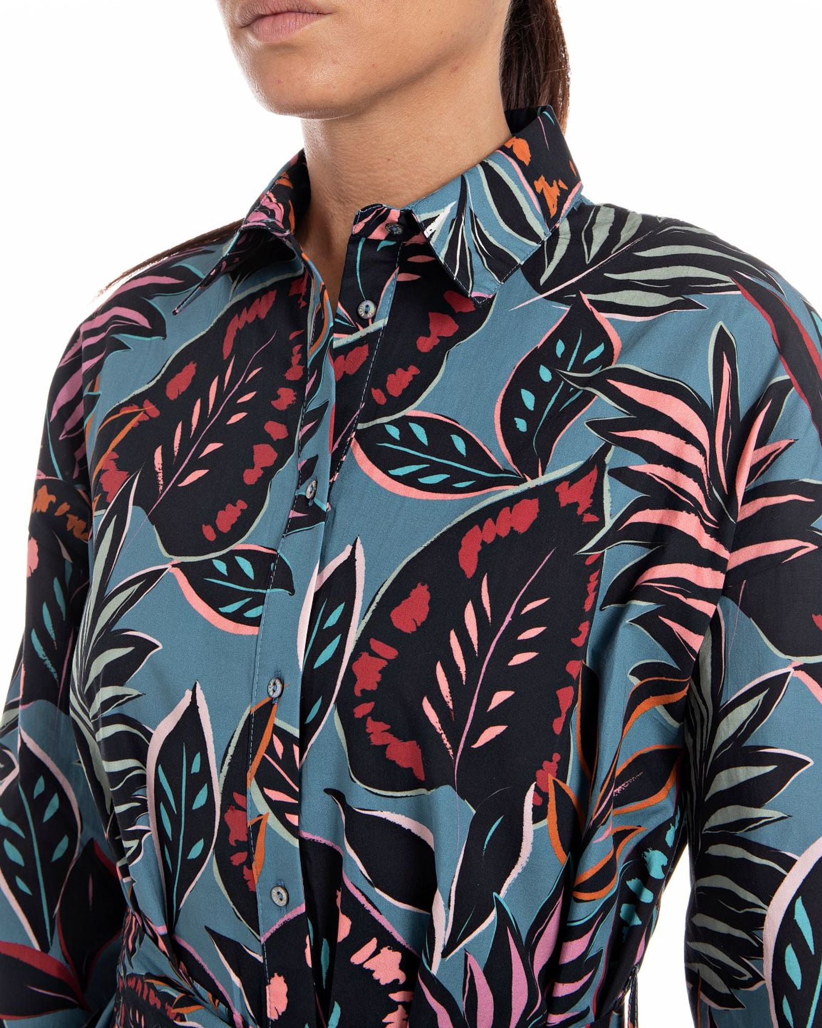 فستان قميص مطبوع مع كشكشة