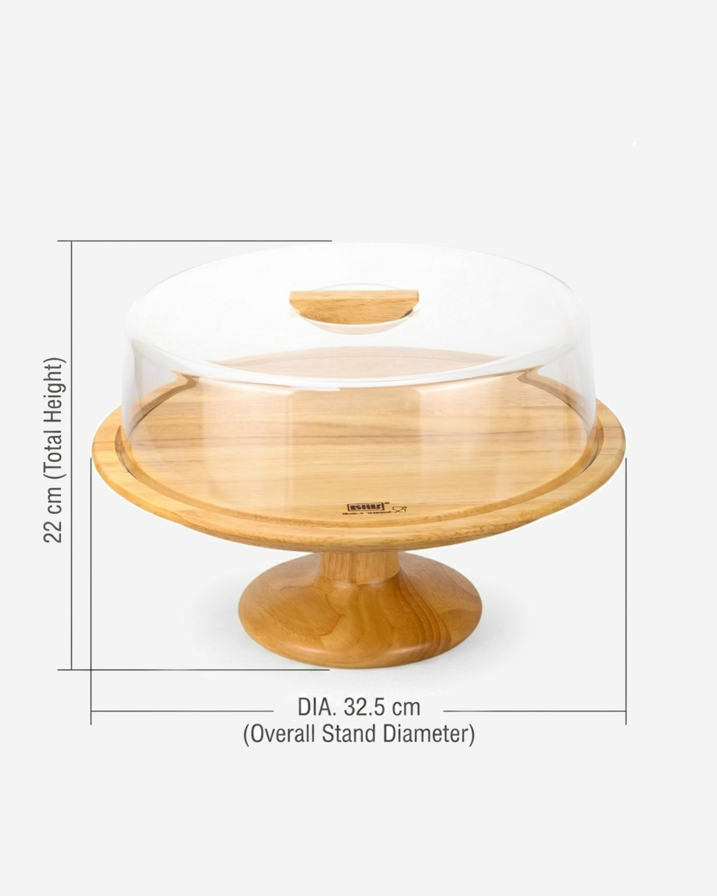 Billi Rubberwood Cake Dome with Glass Lid 32.5 cm