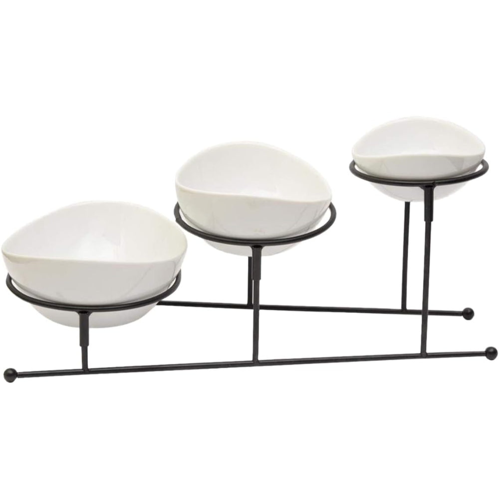 Shallow White Porcelain 3-Tier Serving Bowls, Elegant Multi-Tiered Serving Set for Snacks, Fruits, Desserts & More