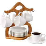 طقم قهوة من البورسلين الضحل مع حامل من الخيزران، سعة 90 مل، طقم أكواب قهوة أنيقة وصحون للإسبريسو والشاي والمزيد