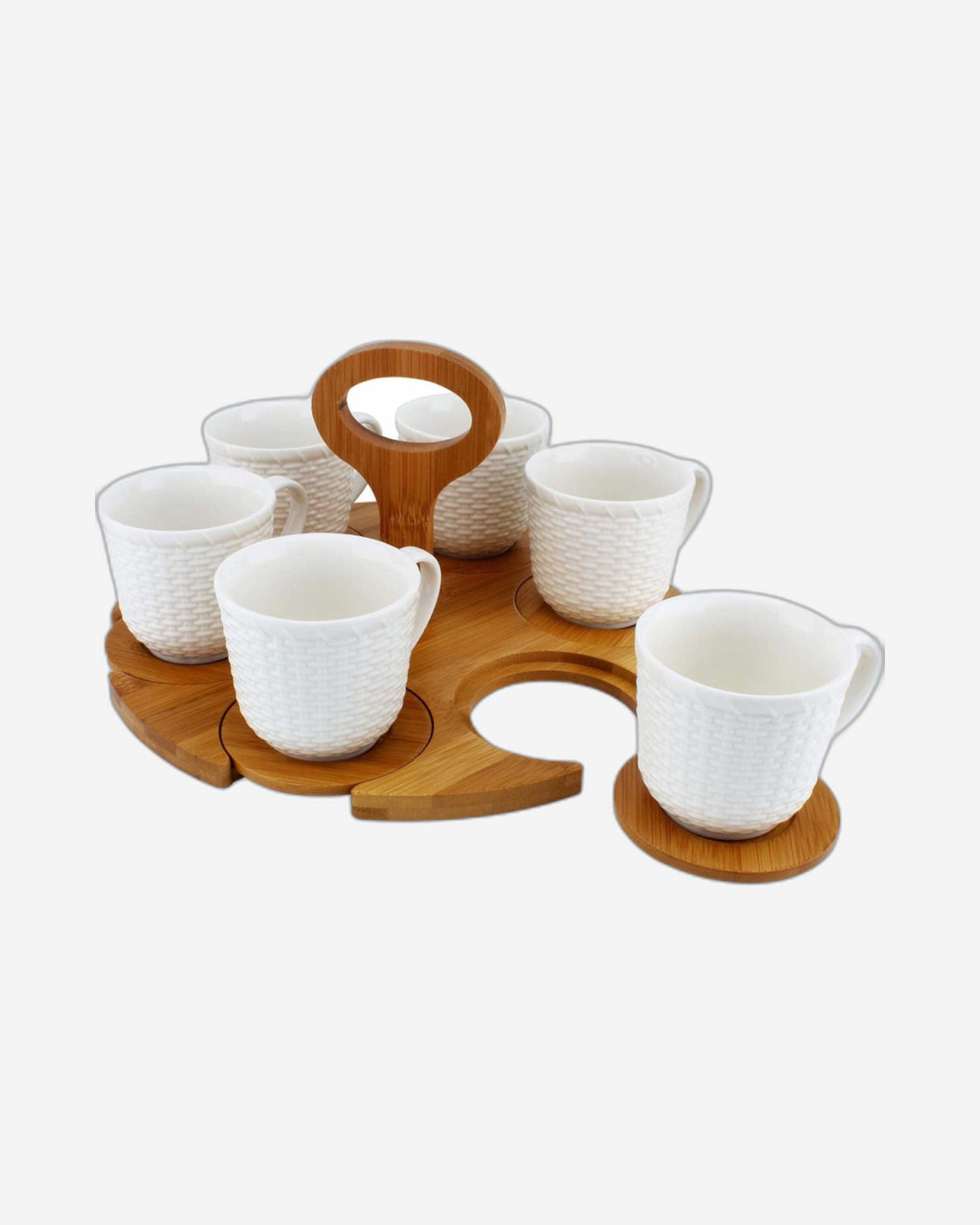 طقم شاي ضحل مع 6 أكواب خزفية وصحون من الخيزران وحامل، سعة 180 مل، طقم شاي أنيق للتقديم وحفلات الشاي والمزيد