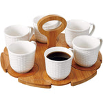 طقم شاي ضحل مع 6 أكواب خزفية وصحون من الخيزران وحامل، سعة 180 مل، طقم شاي أنيق للتقديم وحفلات الشاي والمزيد