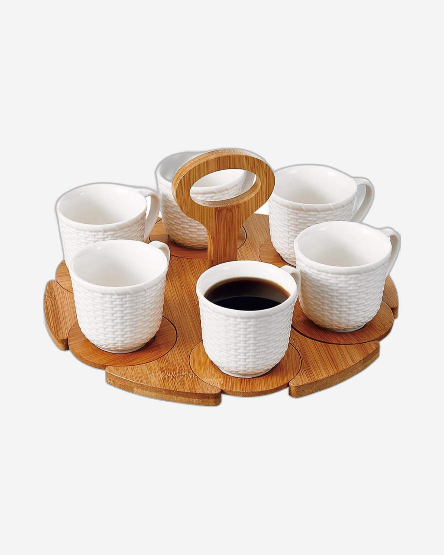 طقم شاي ضحل مع 6 أكواب خزفية وصحون من الخيزران وحامل، سعة 180 مل، طقم شاي أنيق للتقديم وحفلات الشاي والمزيد