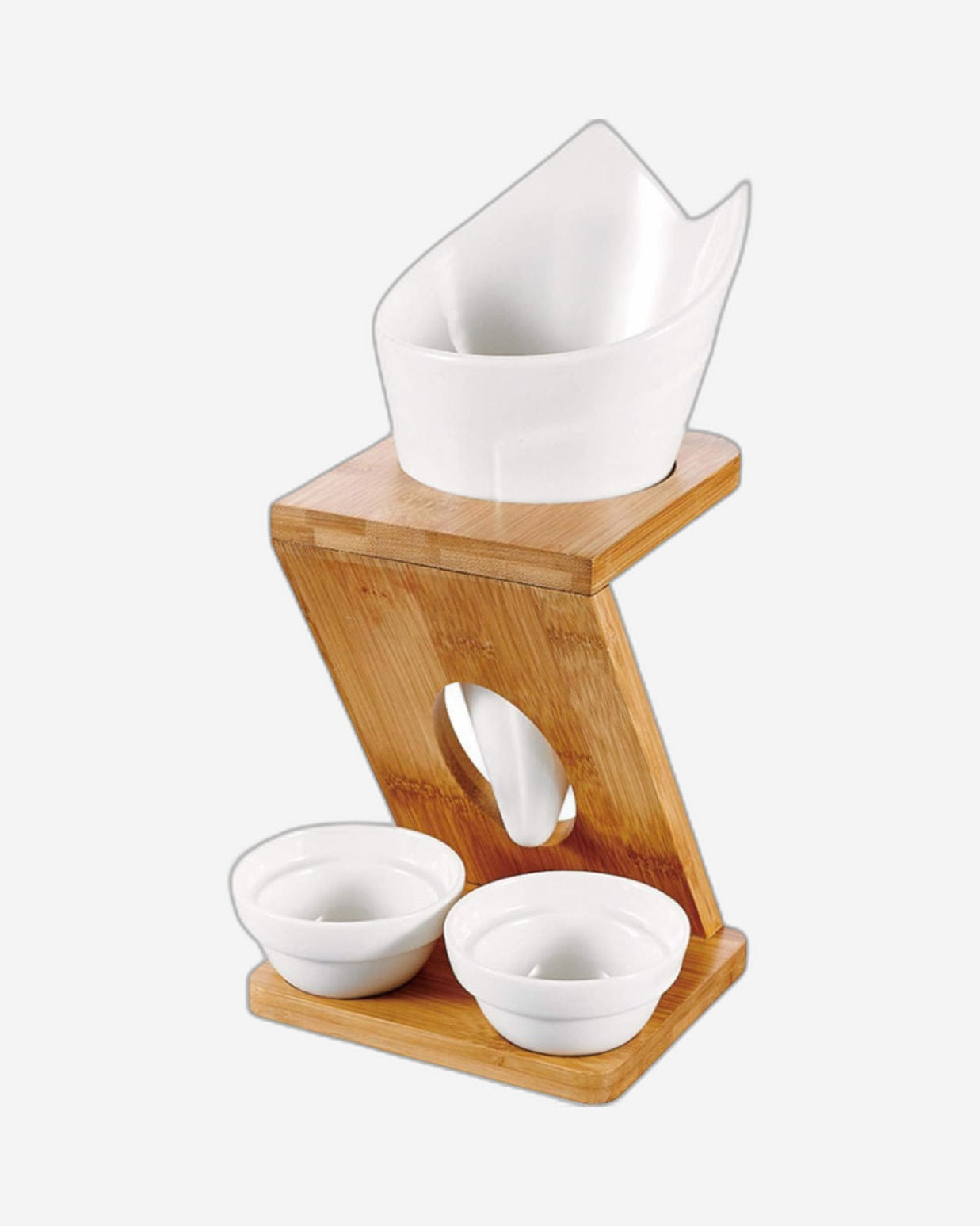 Shallow Fries Holder with 2 Sauce Dips & Bamboo Holder, 25 cm, Stylish and Practical Fry Serving Set for Snacks, Fries, and Sauces
