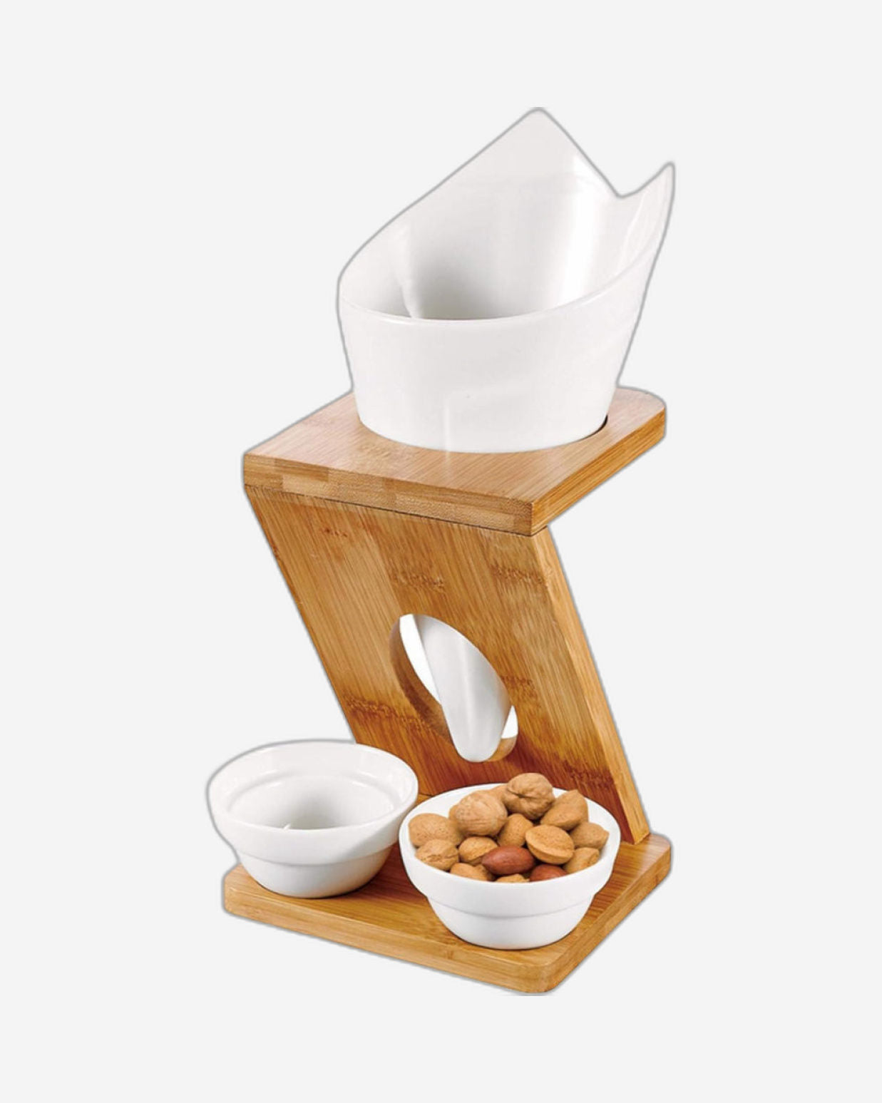 حامل بطاطس مقلية سطحي مع 2 صلصة وحامل من الخيزران، 25 سم، مجموعة أنيقة وعملية لتقديم البطاطس المقلية للوجبات الخفيفة والبطاطس المقلية والصلصات