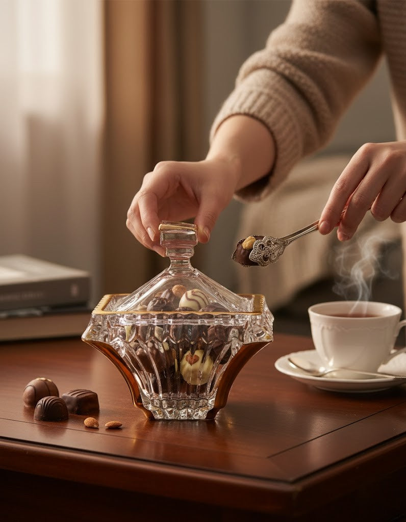 صندوق كبير من كريستال بوهيميا براغ 193 مع كريستال ذهبي خالٍ من الرصاص