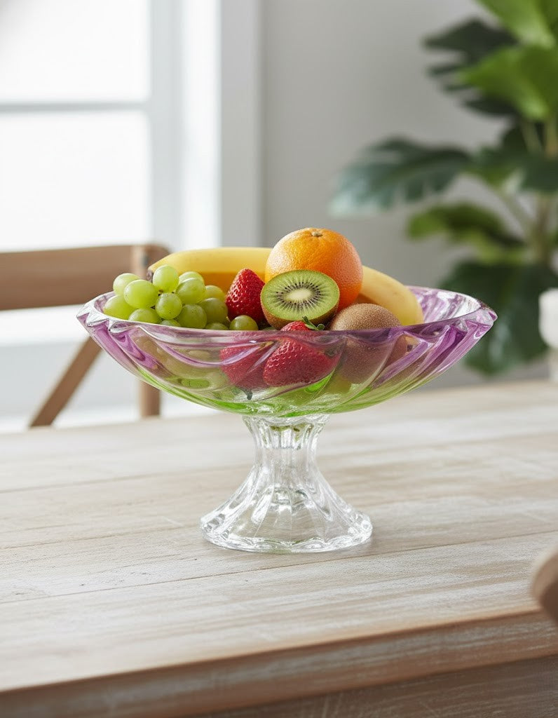 وعاء تشي كريستال بوهيميا بامبو فوتيد 336 خالٍ من الرصاص بألوان خضراء وبنفسجية