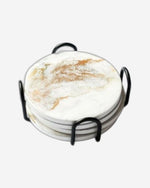 4 PIECE PRINTED CERAMIC COASTER SET WITH STAND