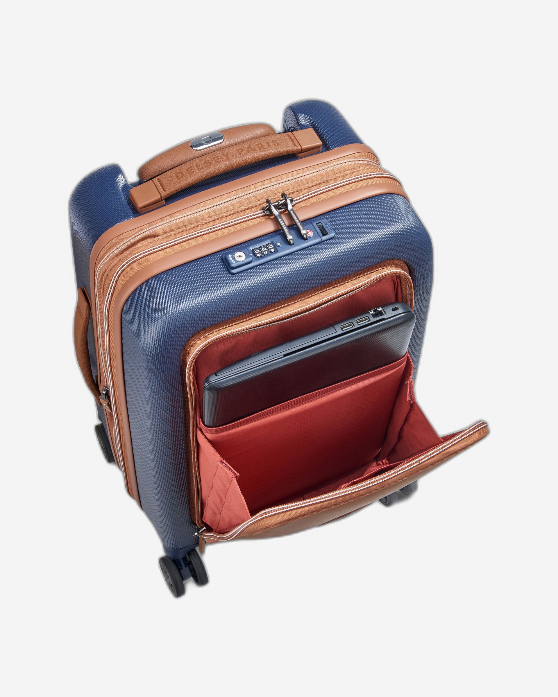 حقيبة سفر ديلسي باريس شاليت إير 2.0 بعجلات مقاس 55 سم مع فتحة أمامية - أزرق داكن