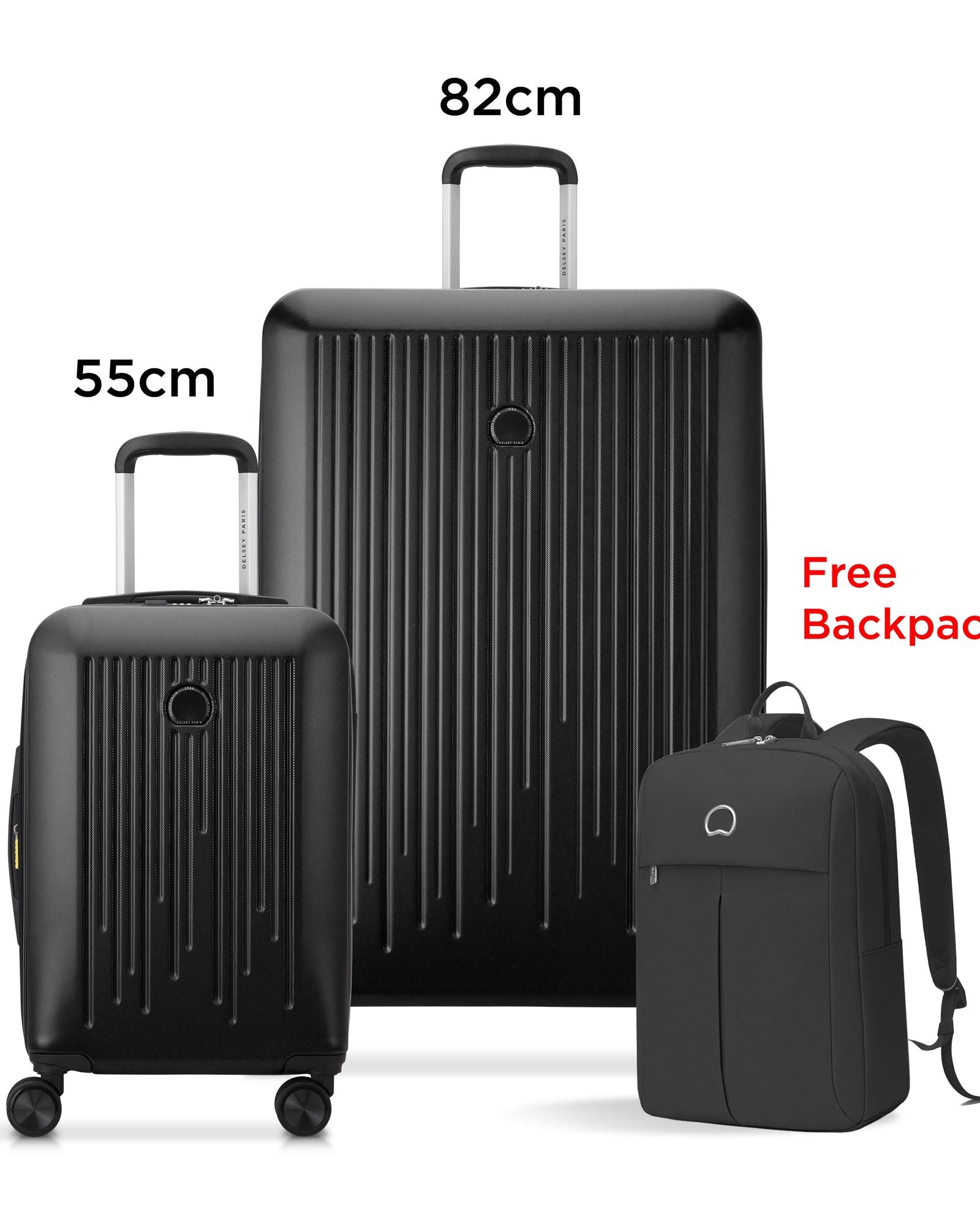 مجموعة حقائب ديلسي باريس كريستين الصلبة مقاس 55+82 سم، مزودة بأربع عجلات مزدوجة قابلة للتوسيع، مناسبة لكابينة السفر وتسجيل الوصول، لون أزرق كلاين، بالإضافة إلى حقيبة ظهر مجانية