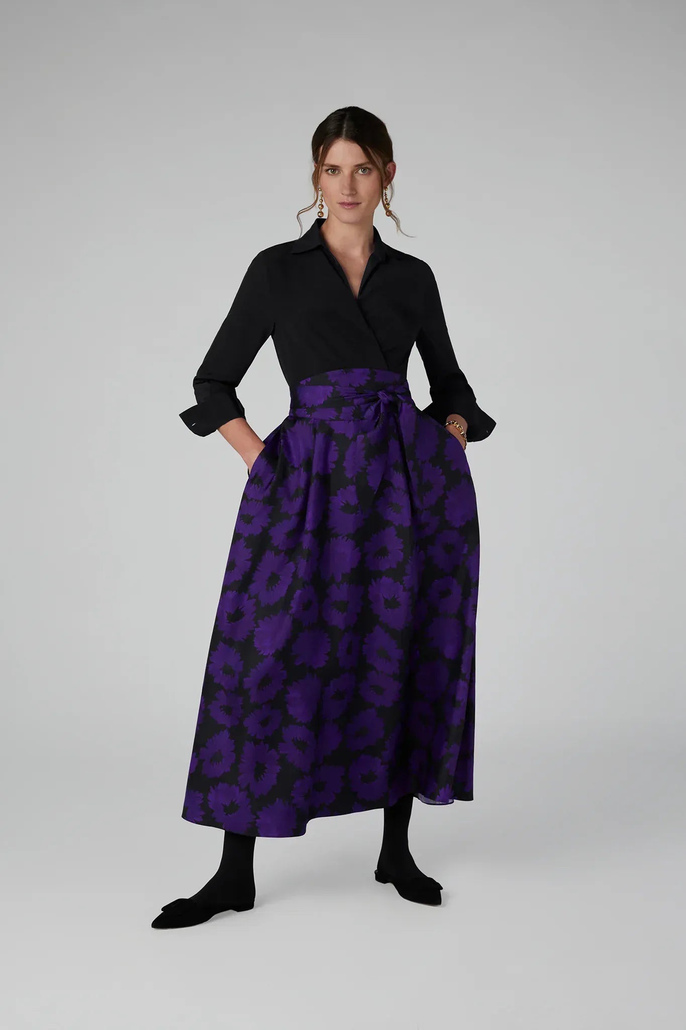 Genevieve Silk Wrap Shirt in Black