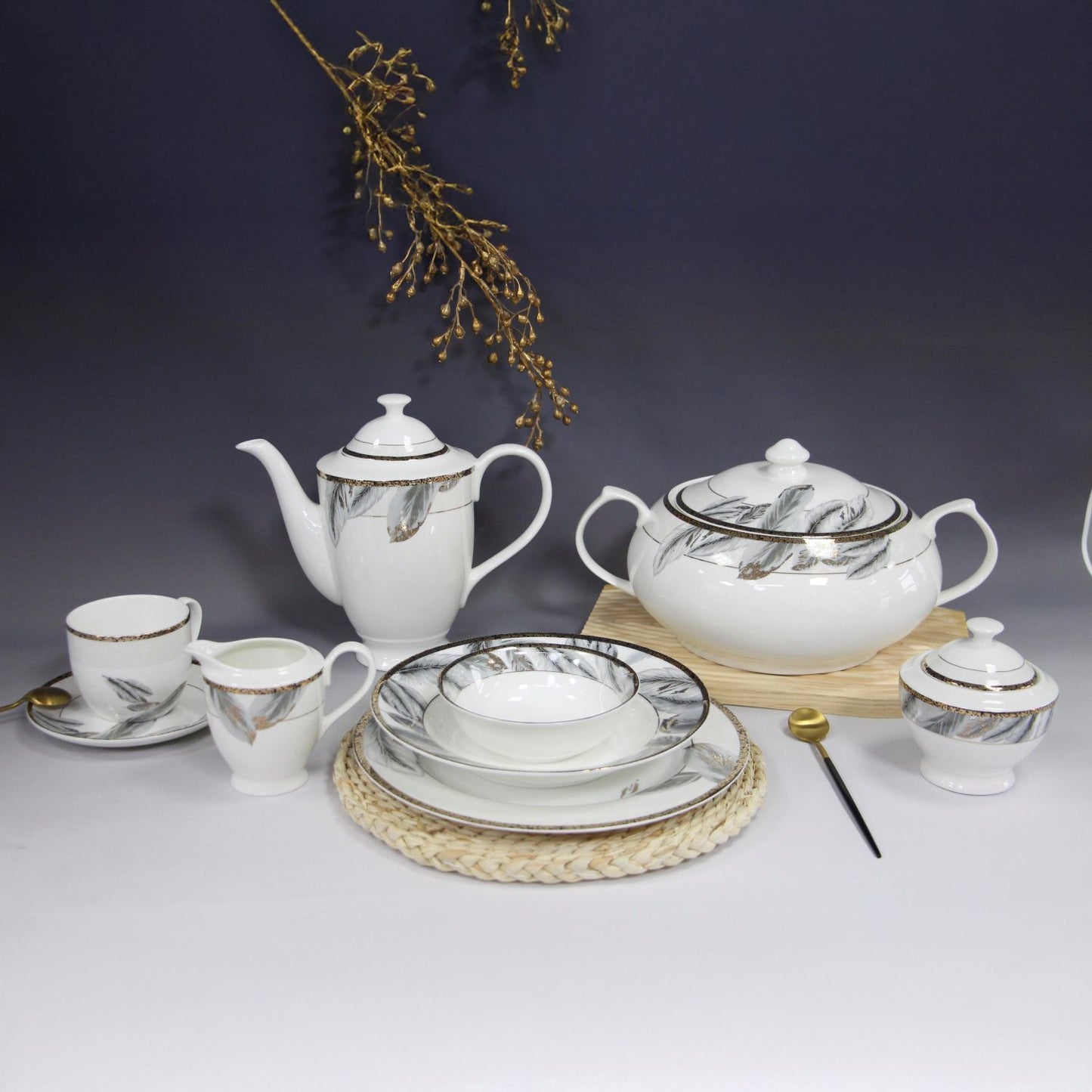 طقم عشاء نورديك دائري الشكل مكون من 59 قطعة