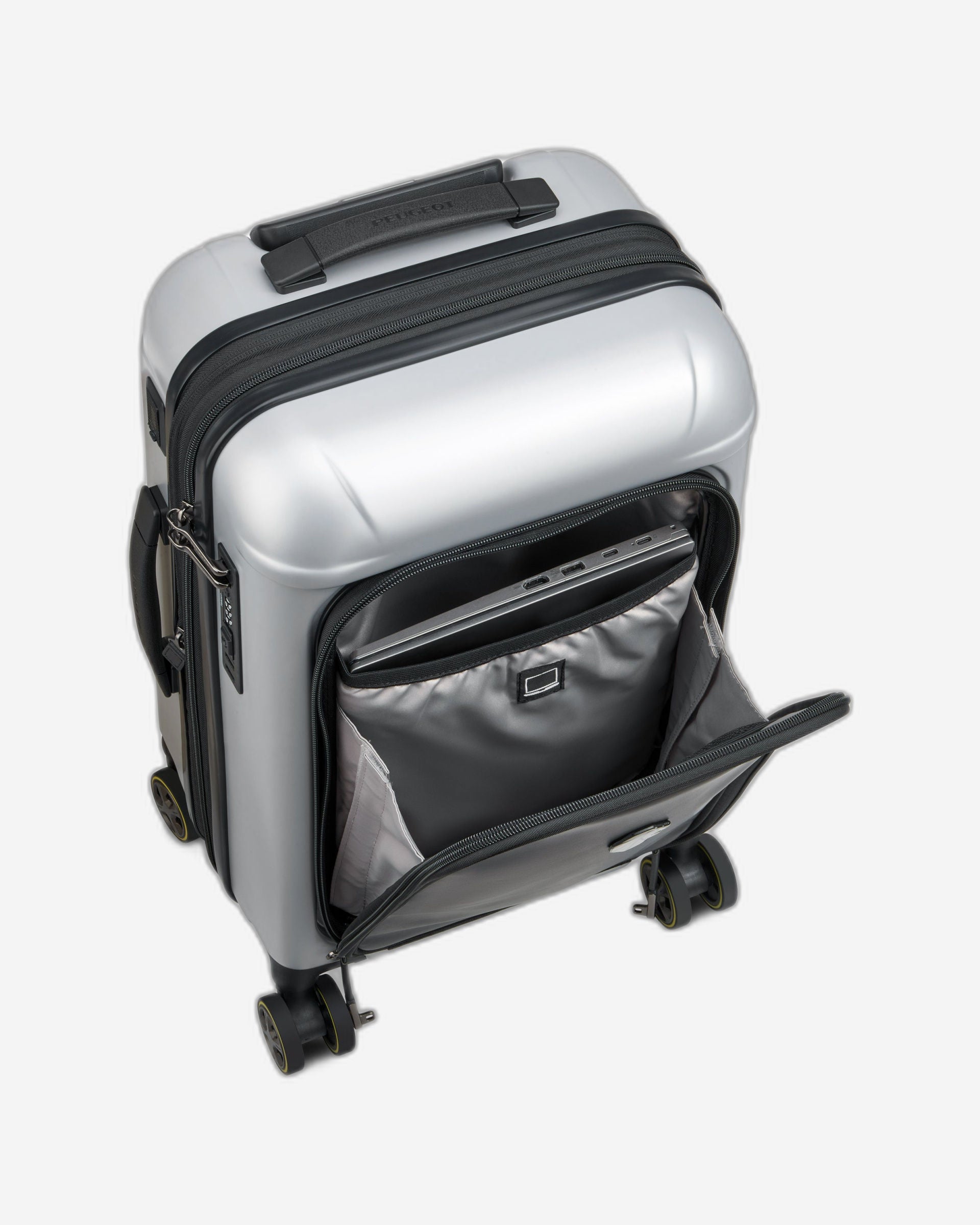 حقيبة بيجو زيب الصلبة ذات العجلات الأربع المزدوجة