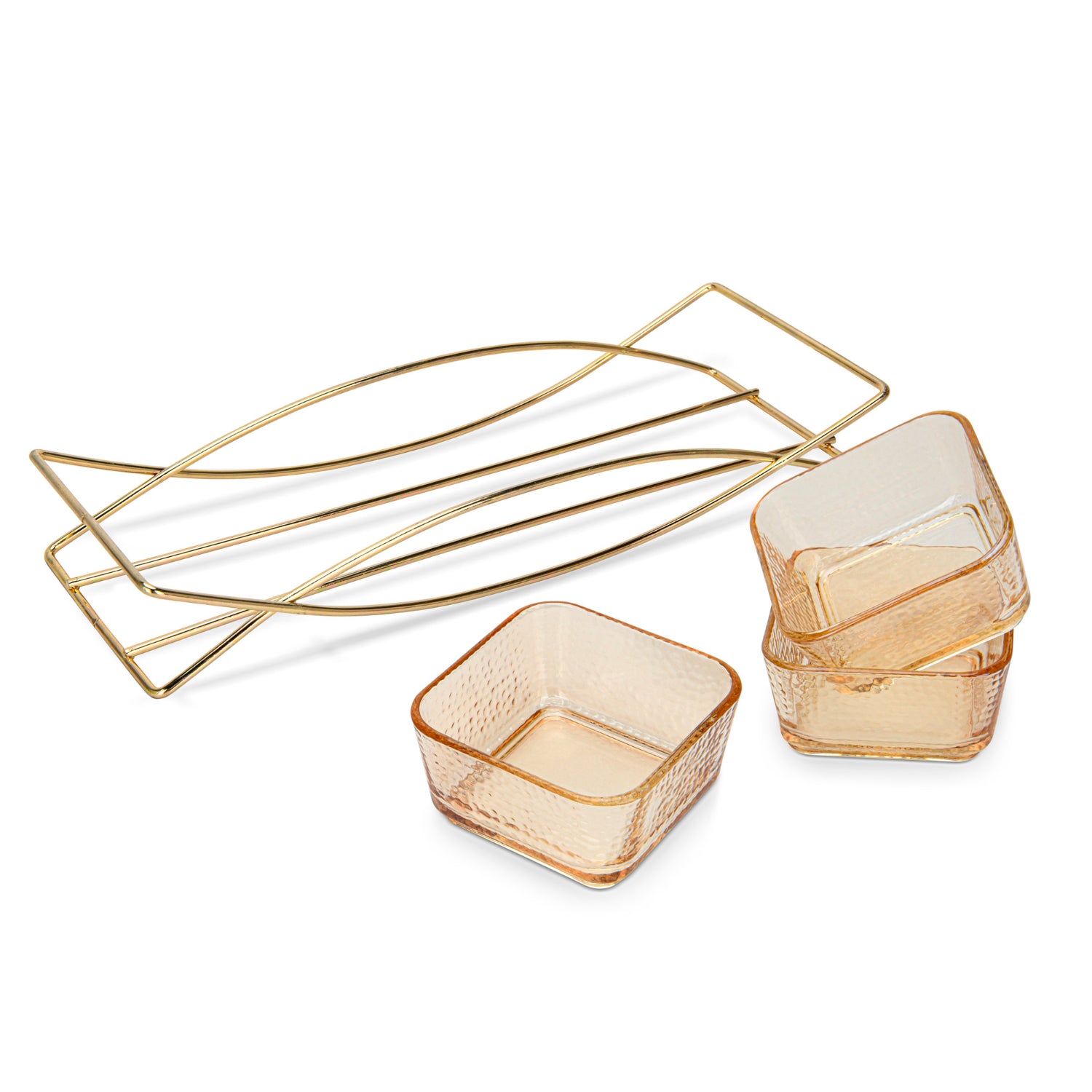 وعاء زجاجي بريستين من فيسمان، 3 قطع، مع حامل معدني، 9.9×9.9×5 سم، 280 مل/31.8×11.6×5.3 سم