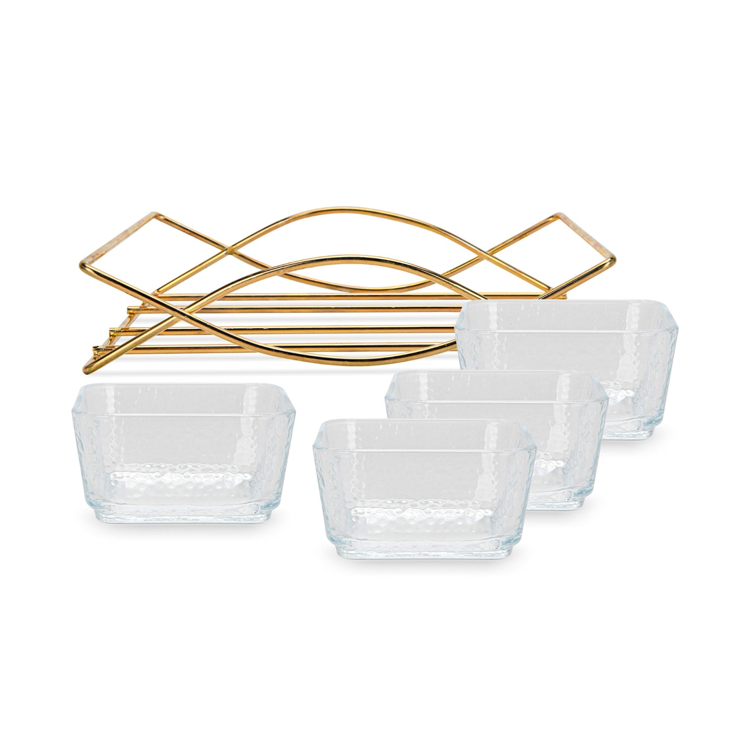 وعاء فيسمان بريستين الزجاجي الشفاف، 4 قطع، مع حامل معدني، 280 مل/21.7×21×5.3 سم