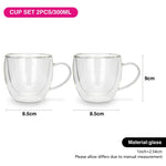 أكواب فيسمان مزدوجة الجدار من قطعتين، سعة 300 مل، مصنوعة من زجاج البورسليكات