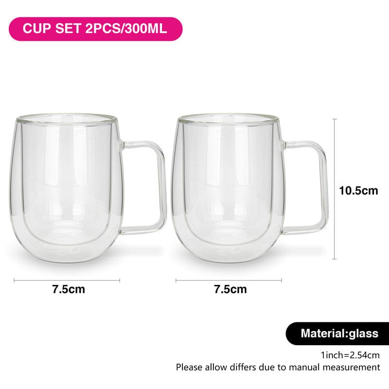 أكواب فيسمان مزدوجة الجدار من قطعتين، سعة 300 مل، مصنوعة من زجاج البورسليكات