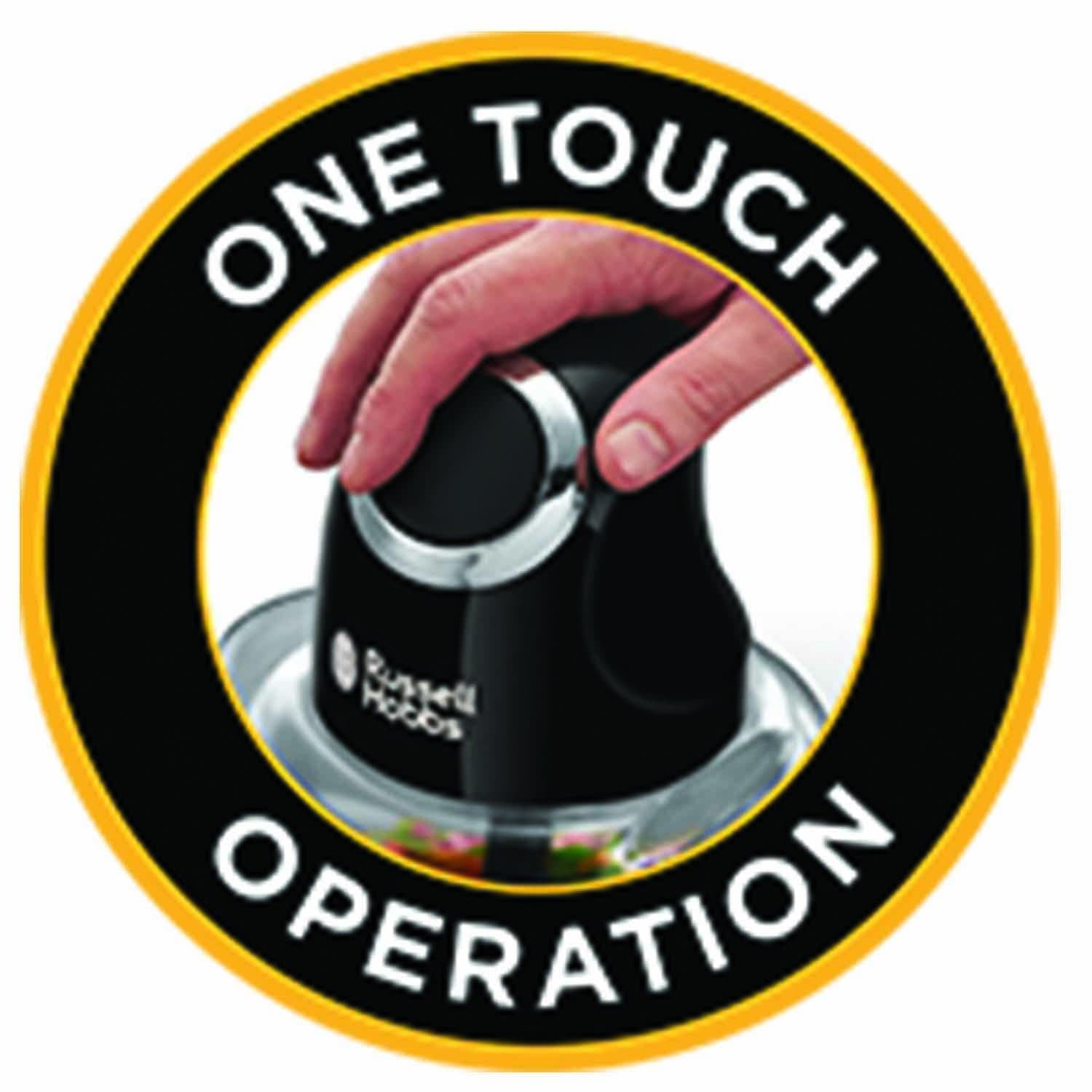 مفرمة صغيرة من راسل هوبز مع وعاء زجاجي وشفرة من الفولاذ المقاوم للصدأ