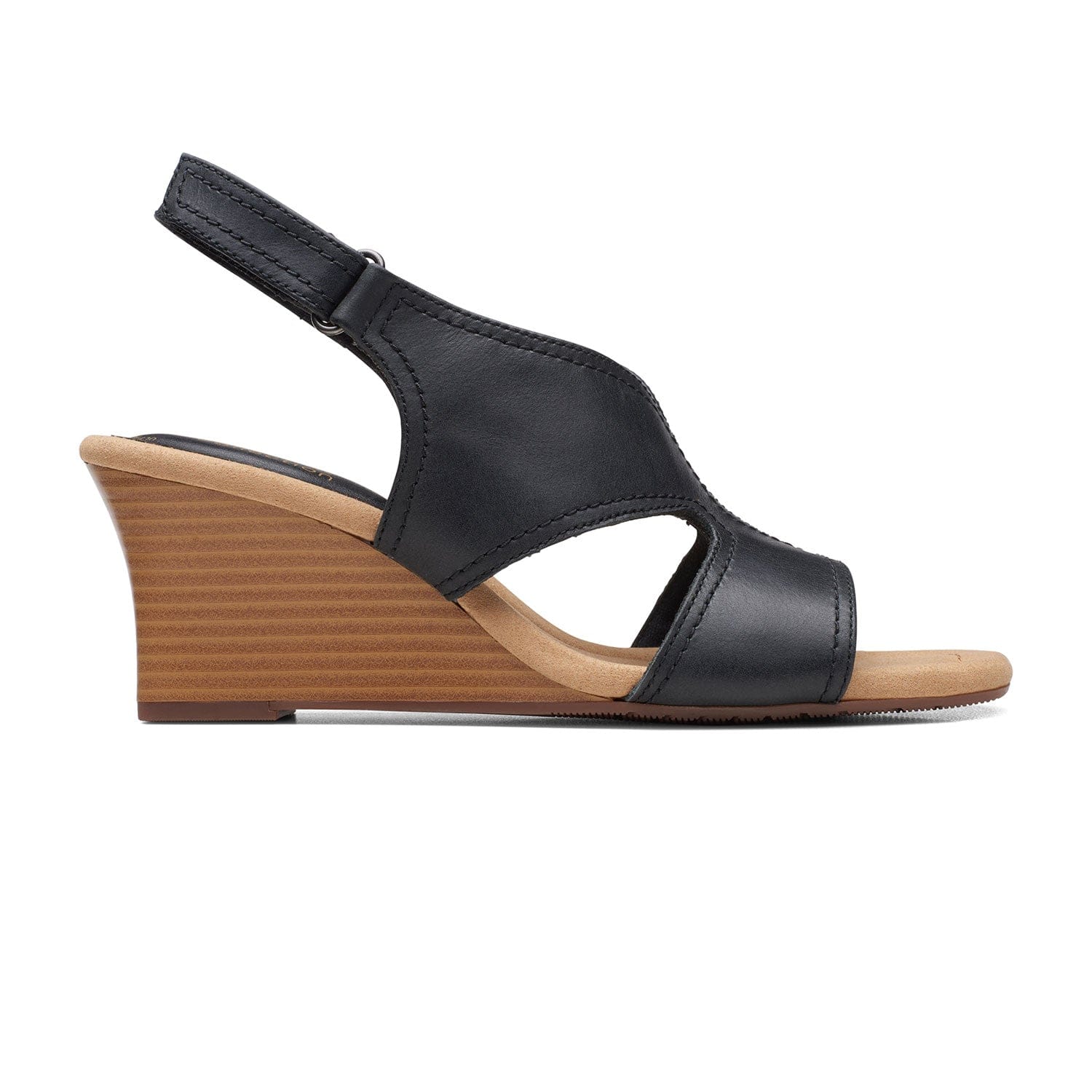 Clarks Kyarra Aster Sandals - Black Leather  261712344 -D Width (Standard Fit)
