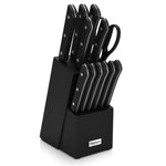 Fissman 13 Piece Knife Set Yasumoto with Wooden Block Chef Knife 20cm, Slicing Knife 20cm,Bread Knife 20cm,Utility Knife 13cm,Pairing Knife 9cm, Steak Knife,MultiFunctional Scissor 20cm