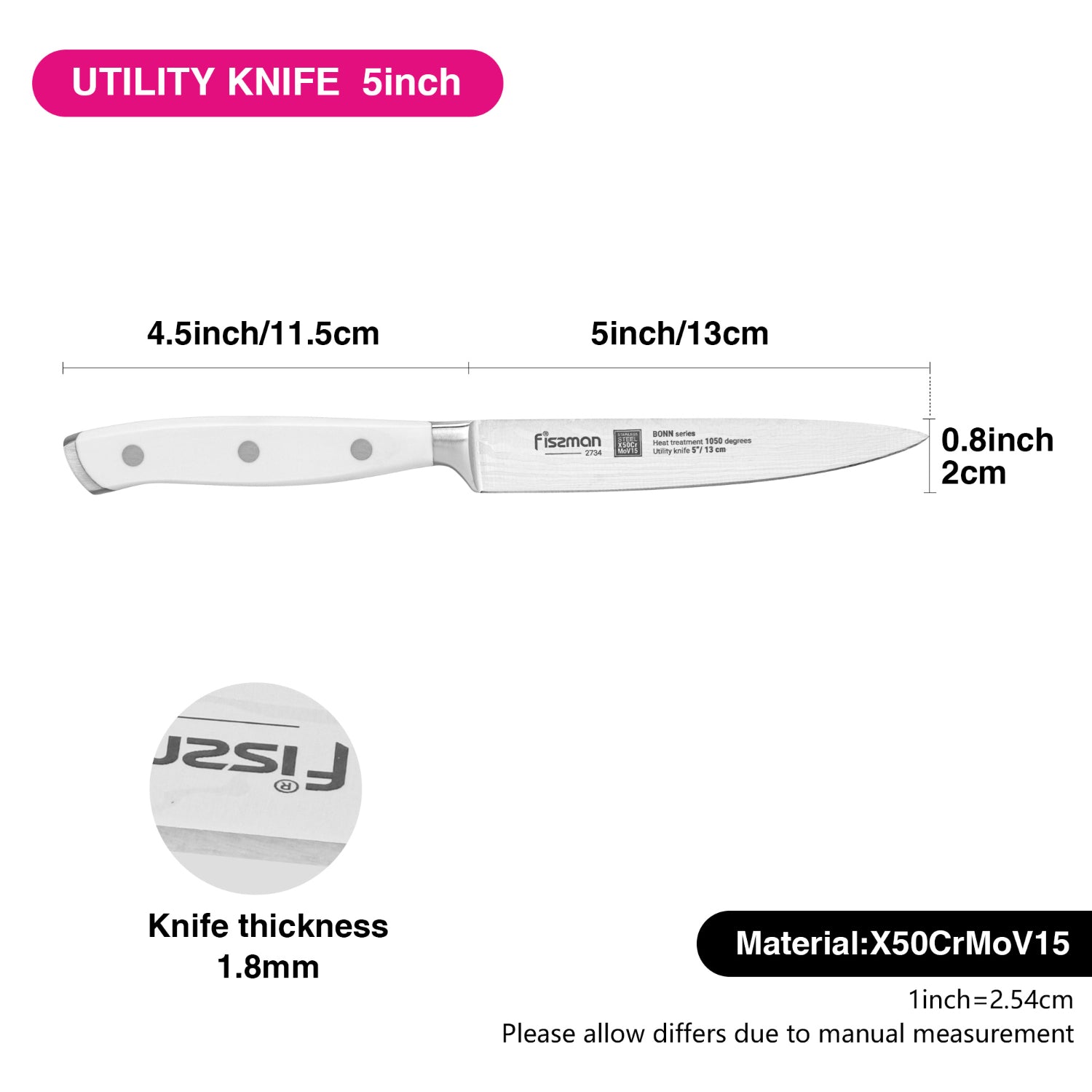 سكين فيسمان متعدد الاستخدامات مقاس 5 بوصات من بون - فولاذ X50CrMoV15