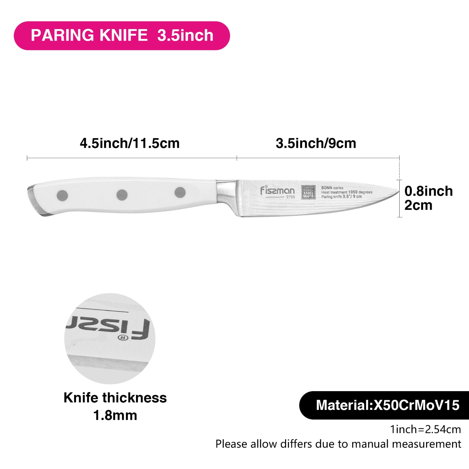سكين تقشير فيسمان بون مقاس 3.5 بوصة - فولاذ X50CrMoV15